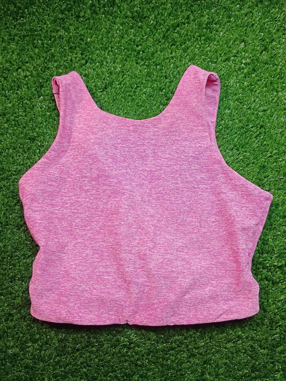Outdoor Voices Venus Crop Top - Heathered Pink, High Neck, Size XS